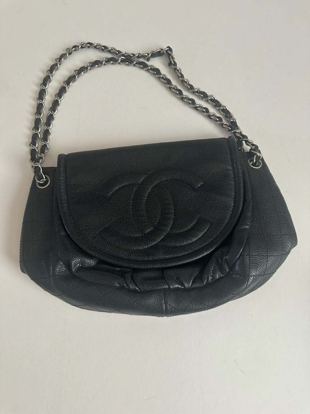 Chanel Timeless Half Moon Flap Bag in Black Caviar Leather